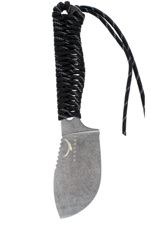 Kestrel Skeleton Skinner 2.0, 36g ultralight skinning knife, reflective black paracord wrap