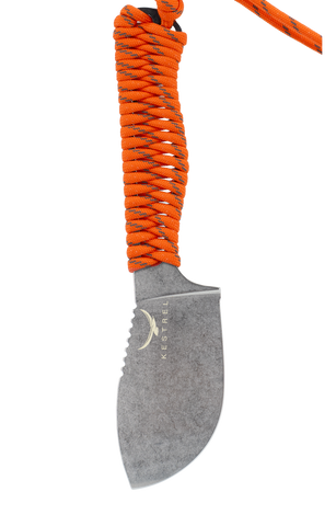 Kestrel Skeleton Skinner 2.0, 36g ultralight skinning knife, reflective orange paracord wrap
