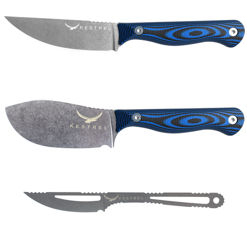 Kestrel Outdoorsman Set 2.0: Ovis Hunter, Mouflon Skinner and Mountain Caper knives, blue camo handles