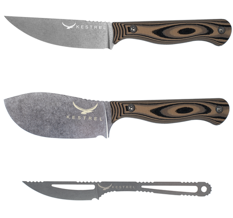 Kestrel Outdoorsman Set 2.0: Ovis Hunter, Mouflon Skinner and Mountain Caper knives, earth camo handles