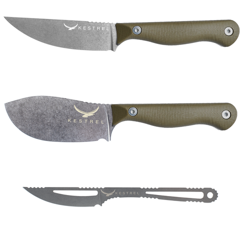Kestrel Outdoorsman Set 2.0: Ovis Hunter, Mouflon Skinner and Mountain Caper knives, O.D. Green handles