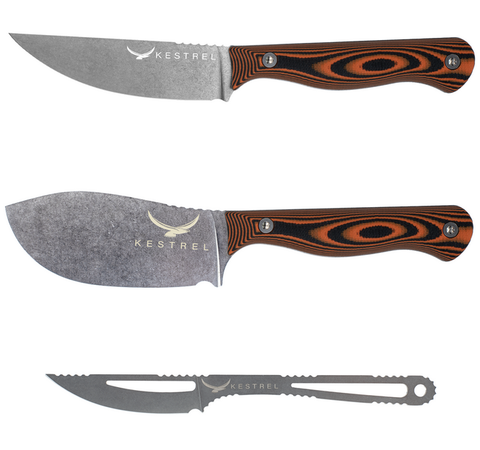 Kestrel Outdoorsman Set 2.0: Ovis Hunter, Mouflon Skinner and Mountain Caper knives, orange camo handles