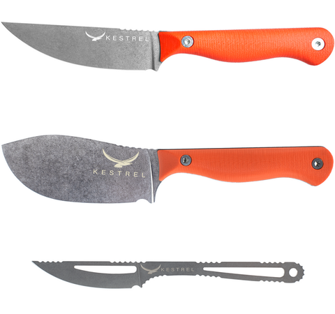 Kestrel Outdoorsman Set 2.0: Ovis Hunter, Mouflon Skinner and Mountain Caper knives, orange handles