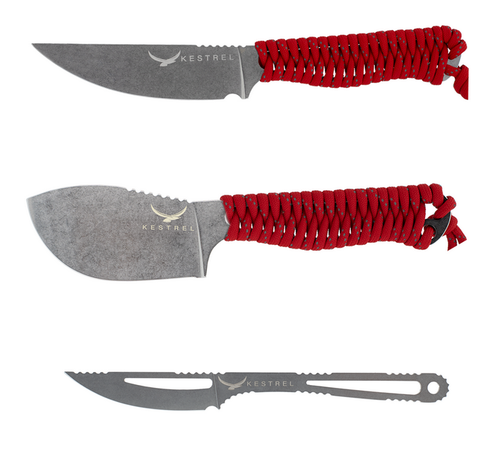 Kestrel Ultralight Hunter Set 2.0: Ovis Skeleton, Skeleton Skinner and Mountain Caper knives, imperial red paracord